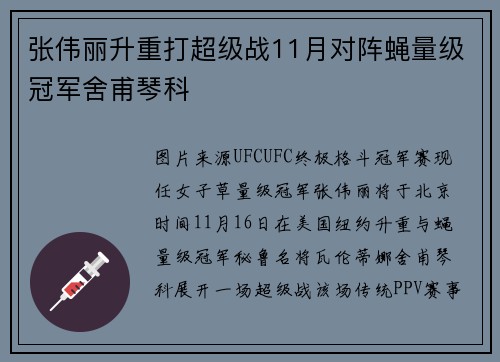 张伟丽升重打超级战11月对阵蝇量级冠军舍甫琴科